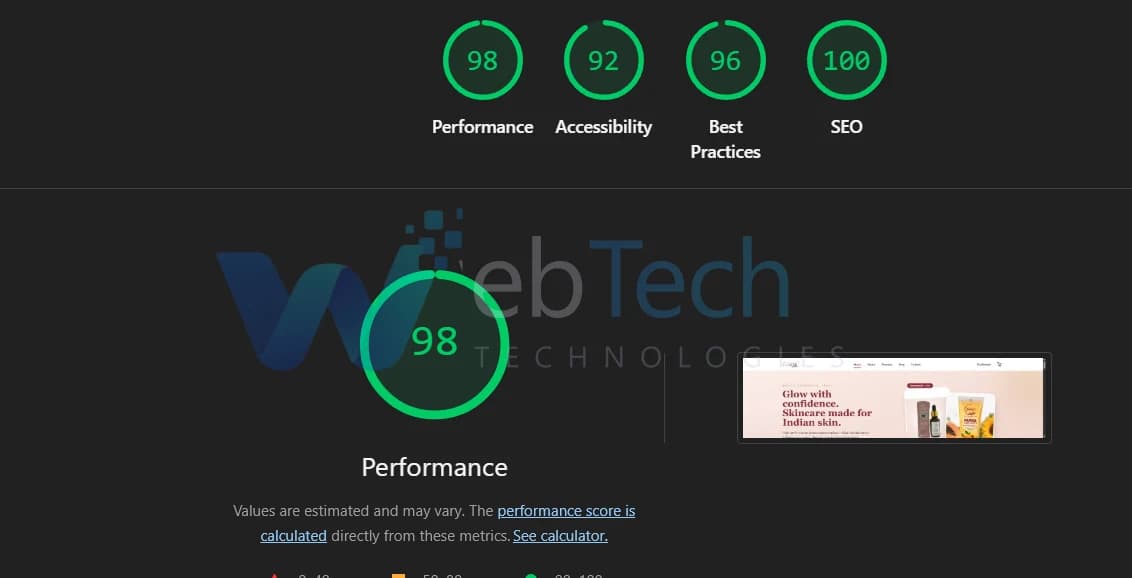 Lighthouse desktop report showing high performance, accessibility, best practices and SEO scores